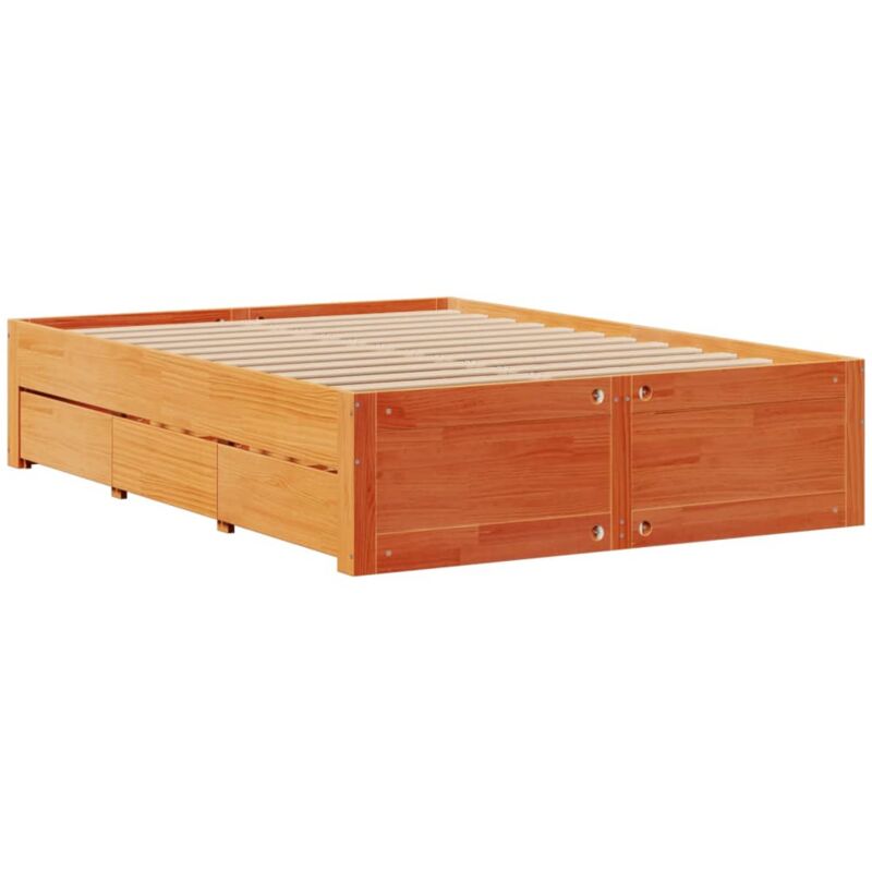 Vidaxl - Cadre de lit sans matelas avec tiroirs brun cire 160x200 cm pin