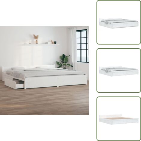 Cadre de lit sans matelas avec tiroirs blanc - Cadre De Lit - Lit Double - Lit Super King - Meuble De Chambre - Rangement Sous Lit