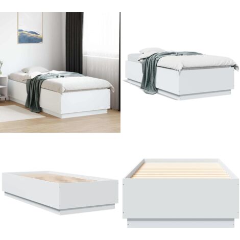 Cadre de lit sans matelas blanc 100x200 cm - Cadre De Lit - Lit Double - Lit Blanc - Meuble Chambre - Literie - Home & Living