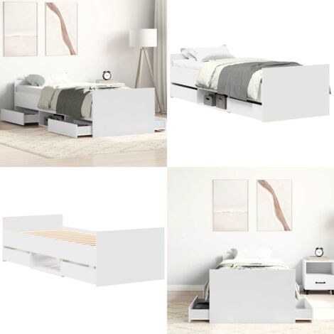 Cadre de lit sans matelas blanc 100x200 cm - Cadre De Lit - Lit Double - Lit Blanc - Meuble De Chambre - Rangement Sous Lit - Home & Living