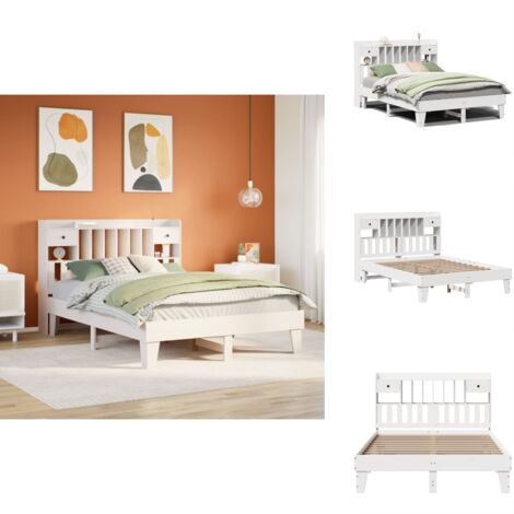 Cadre de lit sans matelas blanc 140x190 cm bois de pin massif - Cadre De Lit - Cadres De Lits - Meuble De Chambre À Coucher - Lit