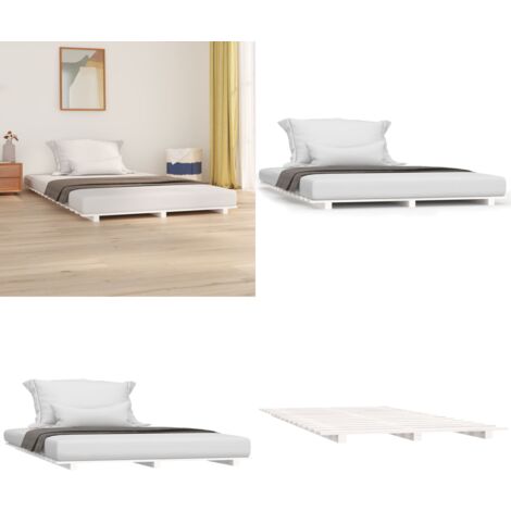 Cadre de lit sans matelas blanc 140x190 cm bois de pin massif - Cadre De Lit - Lit Double - Bois De Pin - Lit Blanc - Meuble Chambre À Coucher - Home & Living