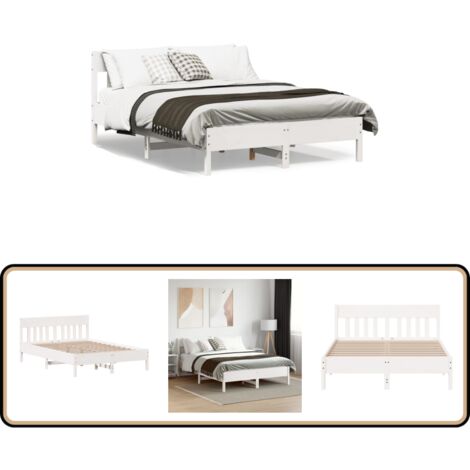 Cadre de lit sans matelas blanc 140x190 cm bois de pin massif - Cadre De Lit - Lit Double - Lit En Bois - Bois De Pin - Tête De Lit