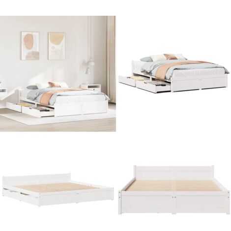 Cadre de lit sans matelas blanc 140x190 cm bois de pin massif - Cadre de lit - Sommier à lattes