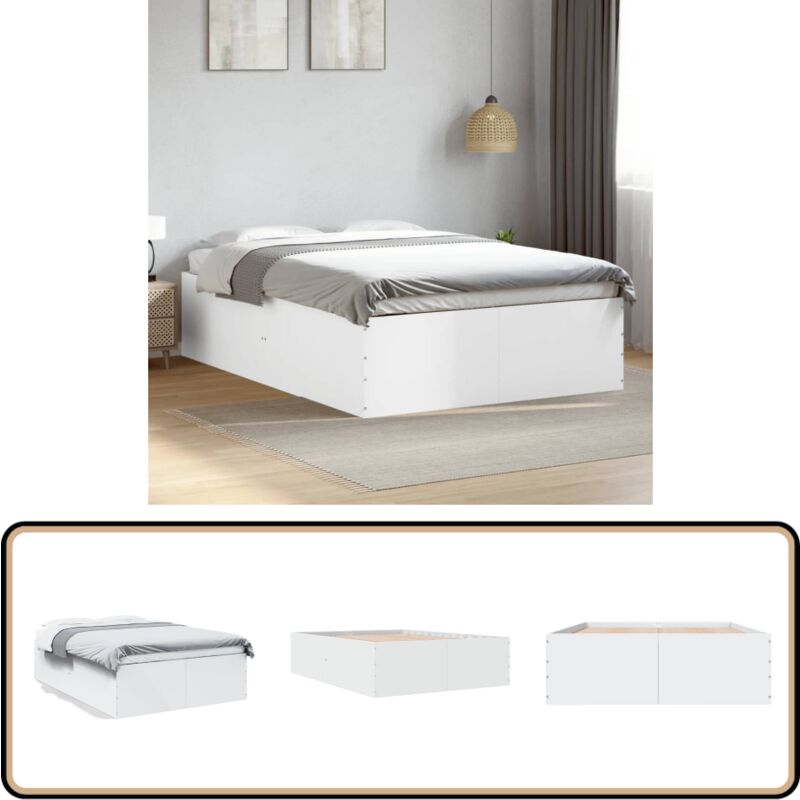 Cadre de lit sans matelas blanc 140x190 cm - Cadre De Lit - Lit Double - Lit Blanc - Meuble Chambre - Literie