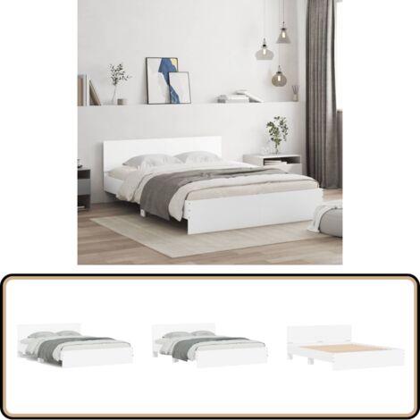 Cadre de lit sans matelas blanc 140x190 cm - Cadre De Lit - Lit Double - Lit Blanc - Meuble Chambre - Literie