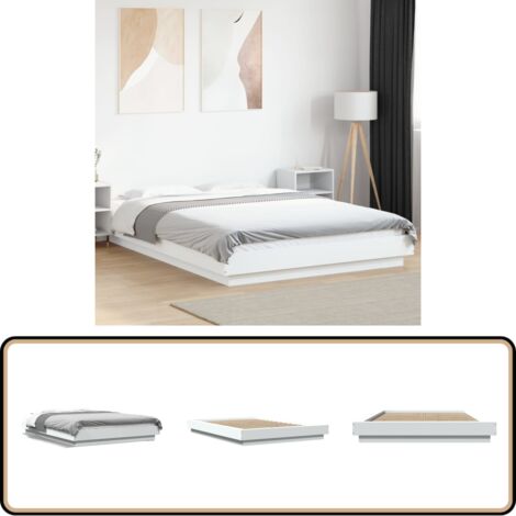 Cadre de lit sans matelas blanc 140x190 cm - Cadre De Lit - Lit Double - Lit Blanc - Meuble Chambre - Literie
