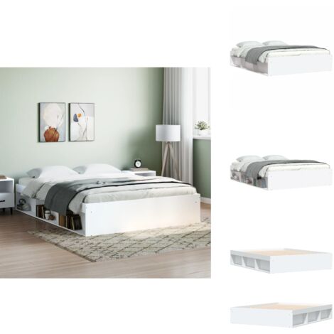 Cadre de lit sans matelas blanc 140x190 cm - Cadre De Lit - Lit Double - Lit Blanc - Meuble Chambre - Literie