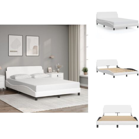 Cadre de lit sans matelas blanc 140x190 cm similicuir - Cadre De Lit - Lit Double - Lit Blanc - Tête De Lit - Similicuir