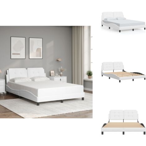 Cadre de lit sans matelas blanc 140x190 cm similicuir - Lit Double - Chambre À Coucher - Design Moderne - Cadre De Lit - Literie