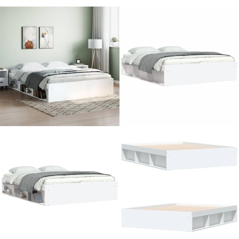 Cadre de lit sans matelas blanc 140x200 cm - Cadre De Lit - Lit Double - Lit Blanc - Meuble Chambre - Mobilier Contemporain - Home & Living