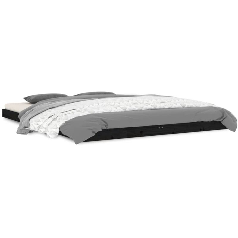 Jinlefu - Cadre de lit noir 150x200 cm très grand bois de pin massif