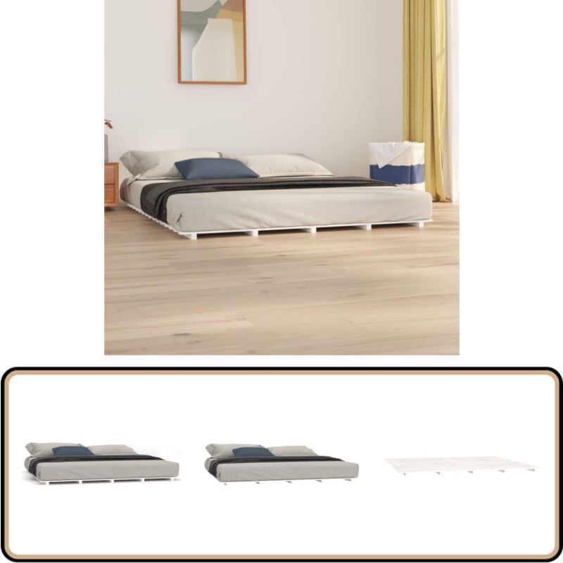 Vidaxl - Cadre de lit sans matelas blanc 160x200 cm bois de pin massif - Cadre De Lit - Lit Double - Bois De Pin - Meuble De Chambre - Literie