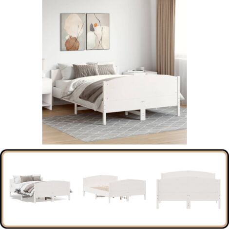 Cadre de lit sans matelas blanc 160x200 cm bois de pin massif - Cadre De Lit - Lit Double - Lit En Bois - Bois De Pin - Tête De Lit
