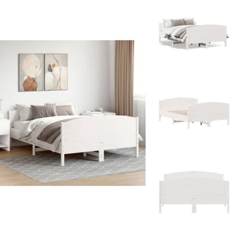 Cadre de lit sans matelas blanc 160x200 cm bois de pin massif - Cadre De Lit - Lit Double - Lit En Bois - Bois De Pin - Tête De Lit