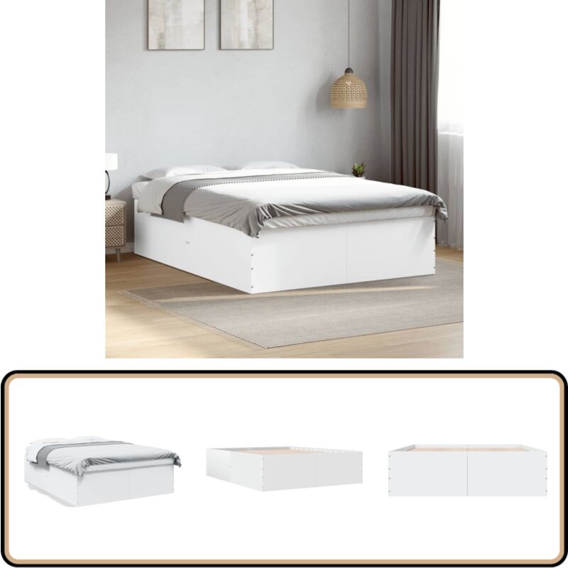 Cadre de lit sans matelas blanc 160x200 cm - Cadre De Lit - Lit Double - Lit Blanc - Meuble Chambre - Literie