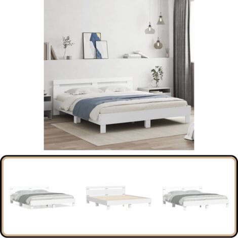 Cadre de lit sans matelas blanc 160x200 cm - Cadre De Lit - Lit Double - Lit Blanc - Meuble Chambre - Literie