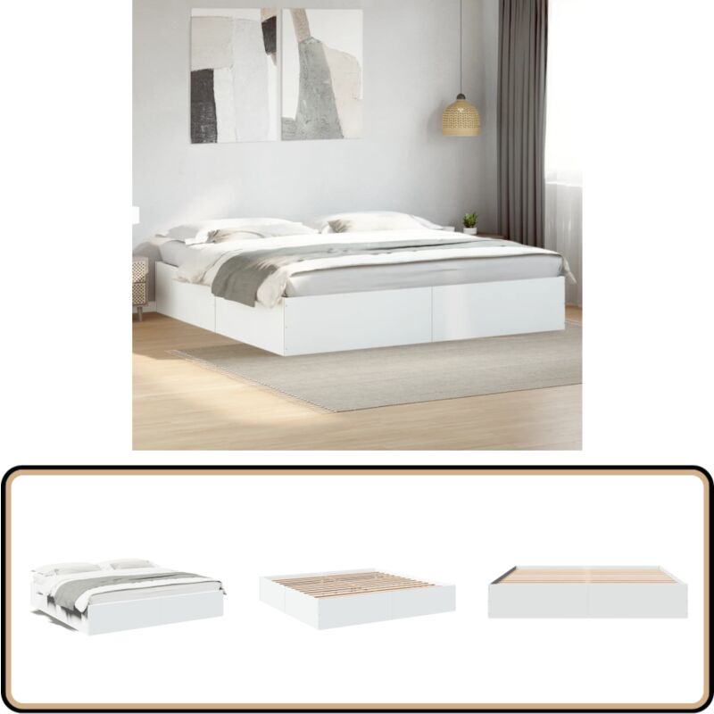 Cadre de lit sans matelas blanc 180x200 cm - Cadre De Lit - Lit Double - Lit Blanc - Meuble Chambre - Literie