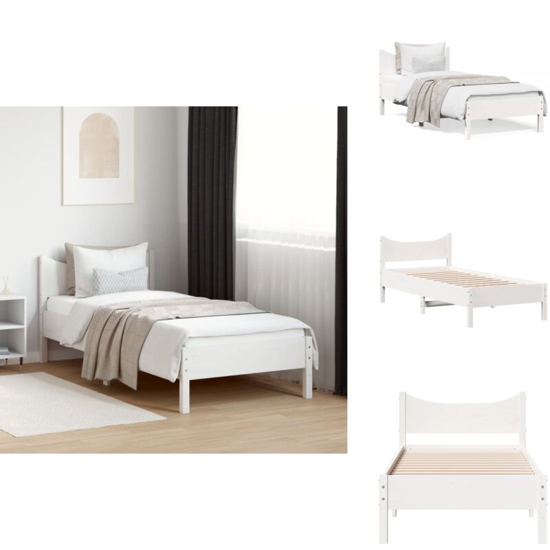 Cadre de lit sans matelas blanc 90x190 cm bois de pin massif - Cadre De Lit - Lit Double - Lit En Bois - Lit Blanc - Meuble Chambre