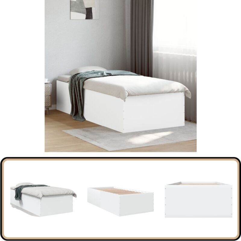 Cadre de lit sans matelas blanc 90x190 cm - Cadre De Lit - Lit Double - Lit Blanc - Meuble Chambre - Literie