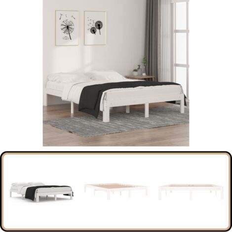 Cadre de lit sans matelas blanc bois de pin massif 140x190 cm - Cadre De Lit - Lit Double - Bois De Pin - Lit Blanc - Meuble Chambre