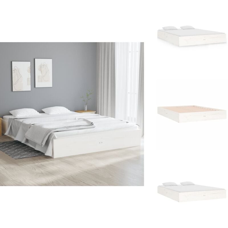 Cadre de lit sans matelas blanc bois massif 140x190 cm - Cadre De Lit - Lit Double - Bois Massif - Lit Blanc - Chambre à Coucher