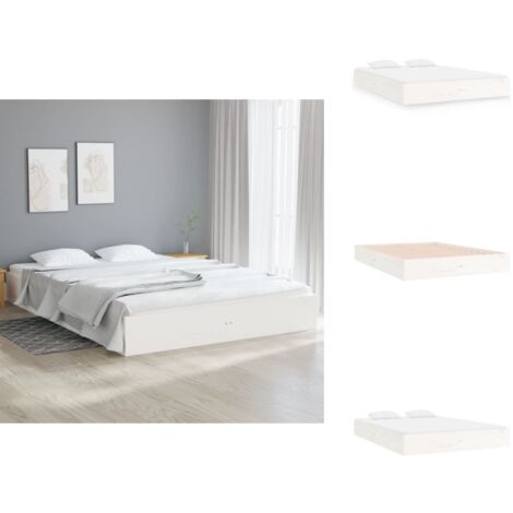 Cadre de lit sans matelas blanc bois massif 140x200 cm - Cadre De Lit - Lit Double - Bois Massif - Lit Blanc - Chambre À Coucher