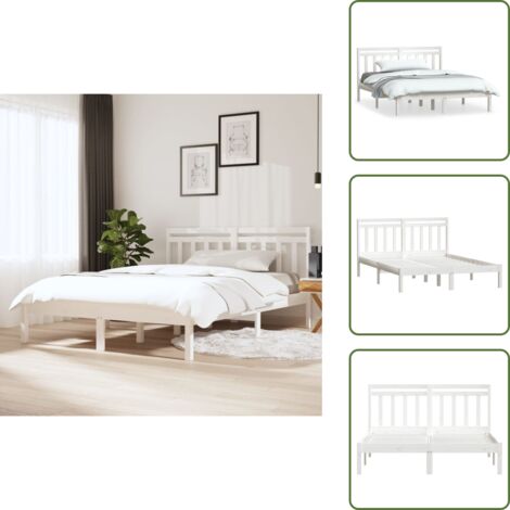 Cadre de lit sans matelas blanc bois massif 140x200 cm - Cadre De Lit - Lit Double - Lit Bois - Lit Blanc - Meuble Chambre