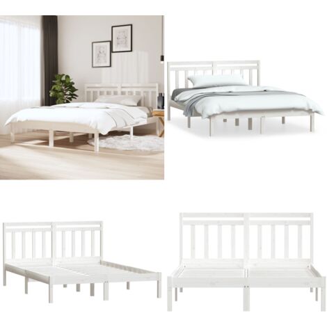 Cadre de lit sans matelas blanc bois massif 140x200 cm - Cadre De Lit - Lit Double - Lit Bois - Lit Blanc - Meuble Chambre - Home & Living