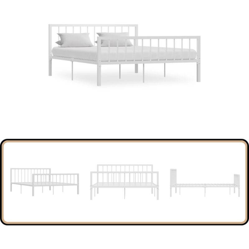Cadre de lit sans matelas blanc métal 160x200 cm - Cadre De Lit - Lit Double - Lit Metal - Lit Blanc - Meuble Chambre