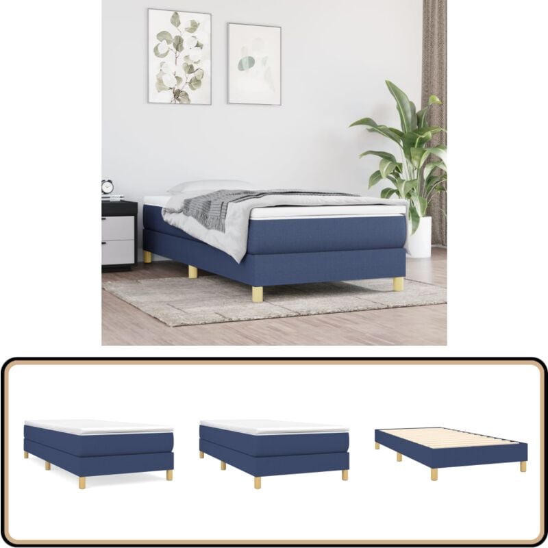 Cadre de lit sans matelas bleu 100x200 cm tissu - Cadre De Lit - Lit Simple - Lit Bleu - Literie - Meuble Chambre