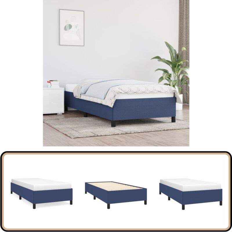 Cadre de lit sans matelas bleu 100x200 cm tissu - Cadre De Lit - Lit Simple - Lit Bleu - Literie - Meuble Chambre