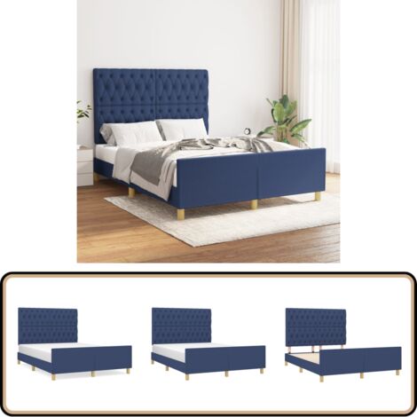 Cadre de lit sans matelas bleu 140x190 cm tissu - Cadre De Lit - Lit Double - Literie - Têtière De Lit - Meuble De Chambre