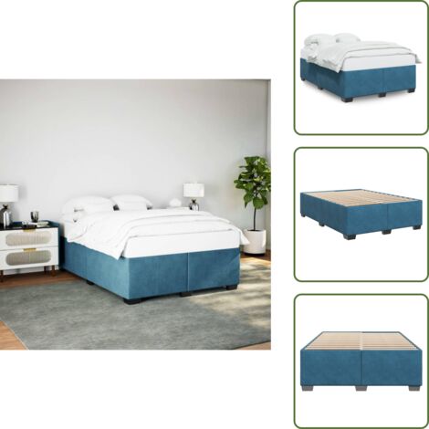 Cadre de lit sans matelas bleu 140x190 cm velours - Cadre De Lit - Lit Double - Lit Bleu - Lit Velours - Sommier
