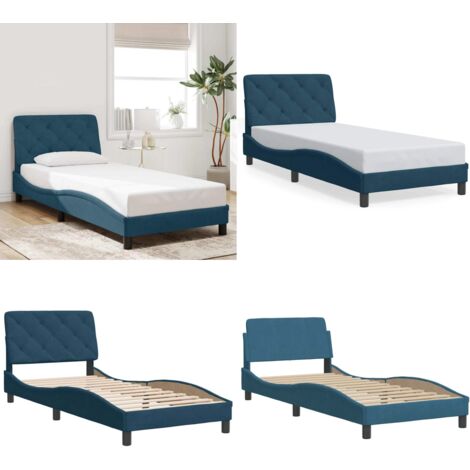 Cadre de lit sans matelas bleu 80x200 cm velours - Cadre de lit - Coussin de tête de lit