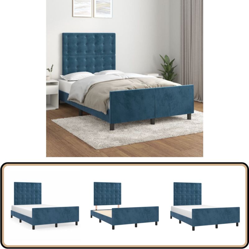 Cadre de lit sans matelas bleu foncé 120x190 cm velours - Lit Plateforme - Lit Double - Cadre De Lit - Lit Avec Têted'appui - Literie