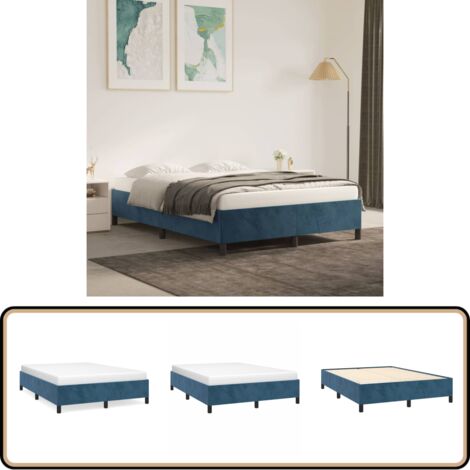 Cadre de lit sans matelas bleu foncé 140x190 cm velours - Cadre De Lit - Lit Double - Lit Velours - Lit Bleu - Meuble Chambre À Coucher