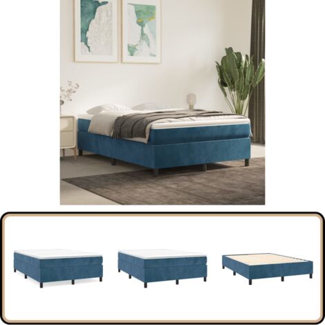 Cadre de lit sans matelas bleu foncé 140x190 cm velours - Cadre De Lit - Lit Double - Lit Velours - Literie - Meubles Chambre