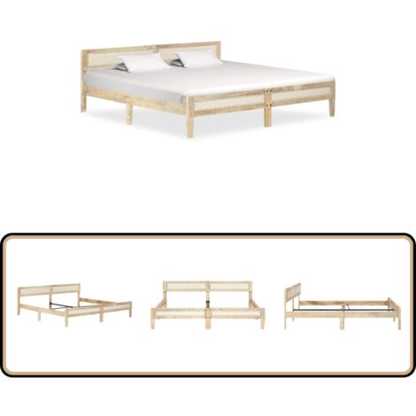 Cadre de lit sans matelas bois de manguier massif 200 cm - Cadre De Lit - Lit Double - Bois Massif - Manguier - Tête De Lit Rembourrée