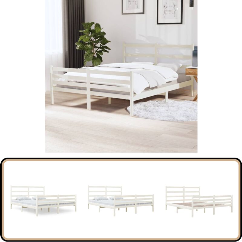 Vidaxl - Cadre de lit sans matelas bois de pin massif 140x190 cm blanc - Cadre De Lit - Lit Double - Lit Bois - Lit Design - Chambre à Coucher