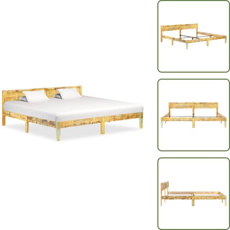 Cadre de lit sans matelas Bois de récupération massif 200x200cm - Cadre De Lit - Lit En Bois - Lit Vintage - Lit Design - Meubles Rustiques