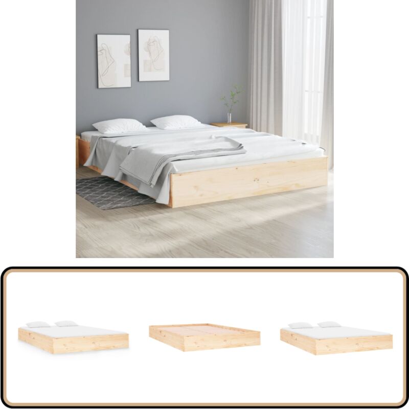 Cadre de lit sans matelas bois massif 140x190 cm - Cadre De Lit - Lit Double - Bois Massif - Lit Design - Chambre à Coucher