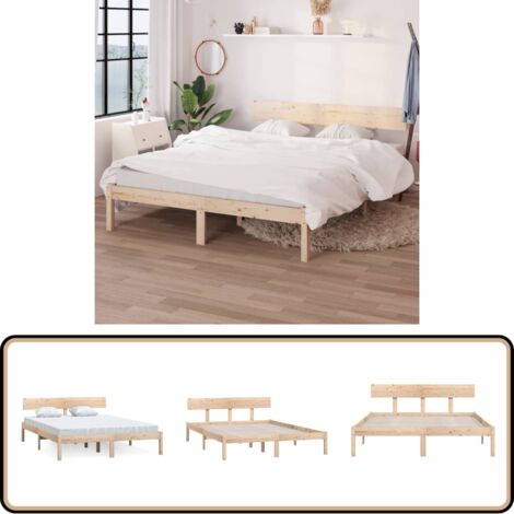 Cadre de lit sans matelas bois massif 140x200 cm - Cadre De Lit - Lit Double - Lit En Bois - Sommier Plateforme - Tête De Lit