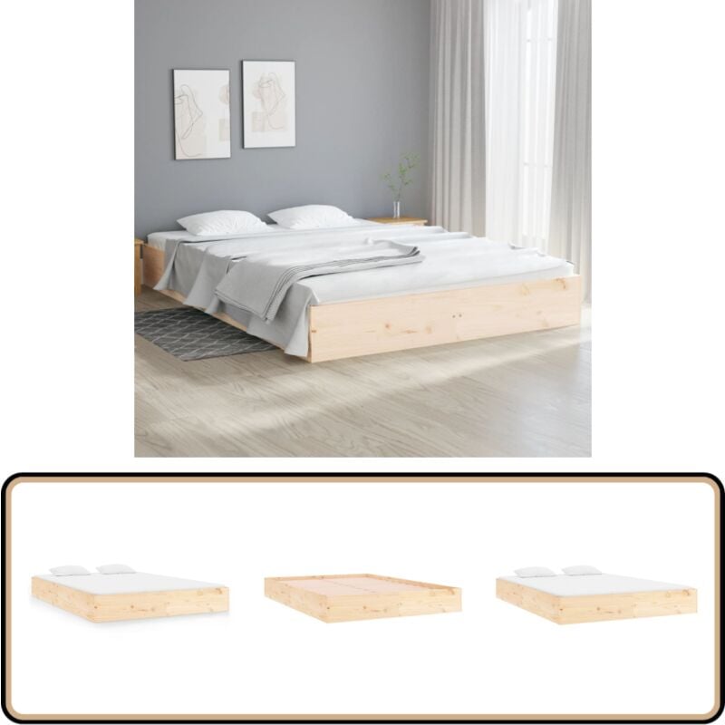Cadre de lit sans matelas bois massif 160x200 cm - Cadre De Lit - Lit Double - Bois Massif - Lit Design - Chambre à Coucher