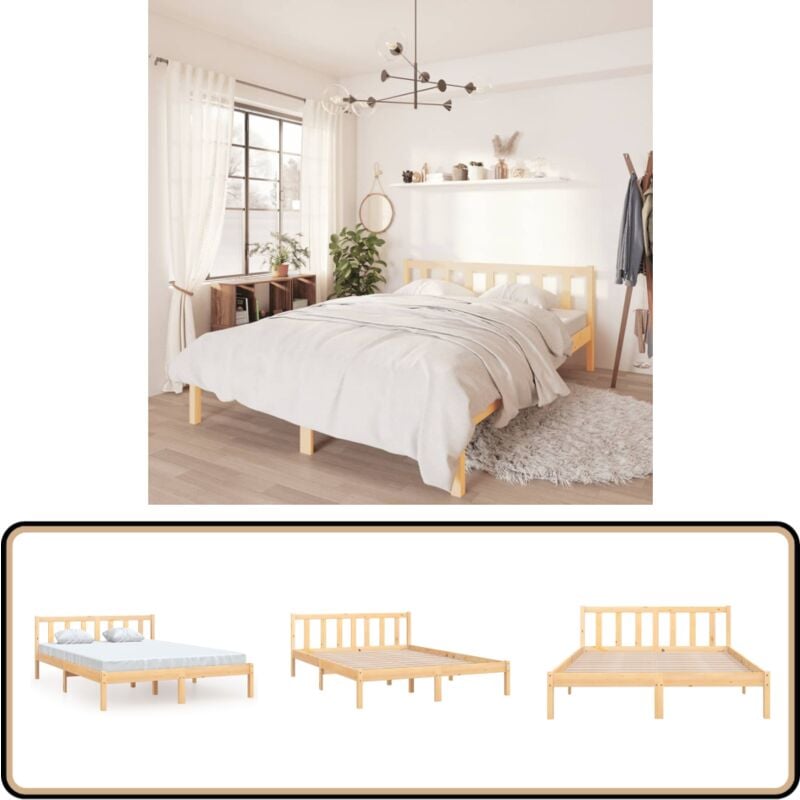 Cadre de lit sans matelas bois massif 160x200 cm - Cadre De Lit - Lit Double - Bois Massif - Lit Moderne - Sommier