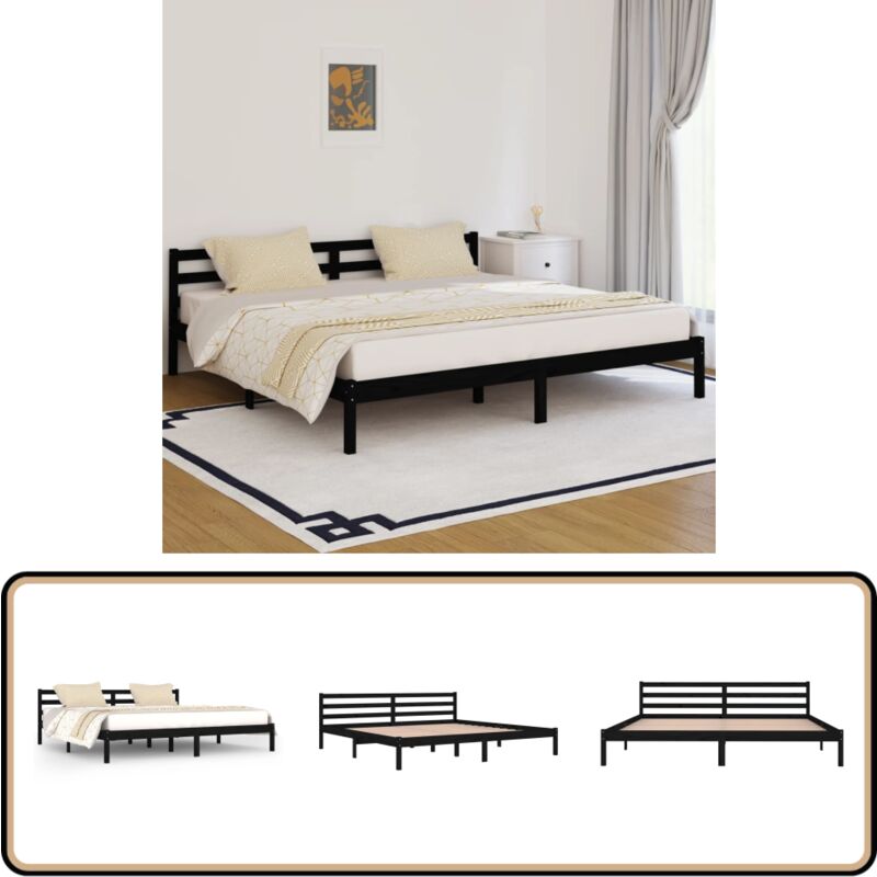 Cadre de lit sans matelas bois massif de pin 200x200 cm noir - Cadre De Lit - Lit En Bois - Lit Double - Meuble Chambre - Design Moderne