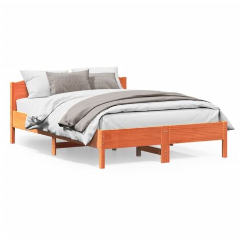 Cadre de Lit sans Matelas Bois Pin Massif Cire Marron 140x200cm avec Soutien Ergonomique