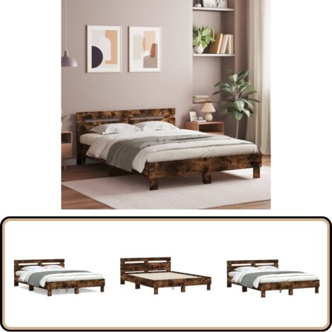 Cadre de lit sans matelas chêne fumé 140x200 cm - Cadre De Lit - Lit Double - Lit En Bois - Lit Design - Literie
