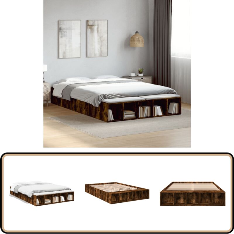 Cadre de lit sans matelas chêne fumé 160x200 cm - Cadre De Lit - Lit Double - Lit Design - Meuble Chambre - Rangement Sous Lit