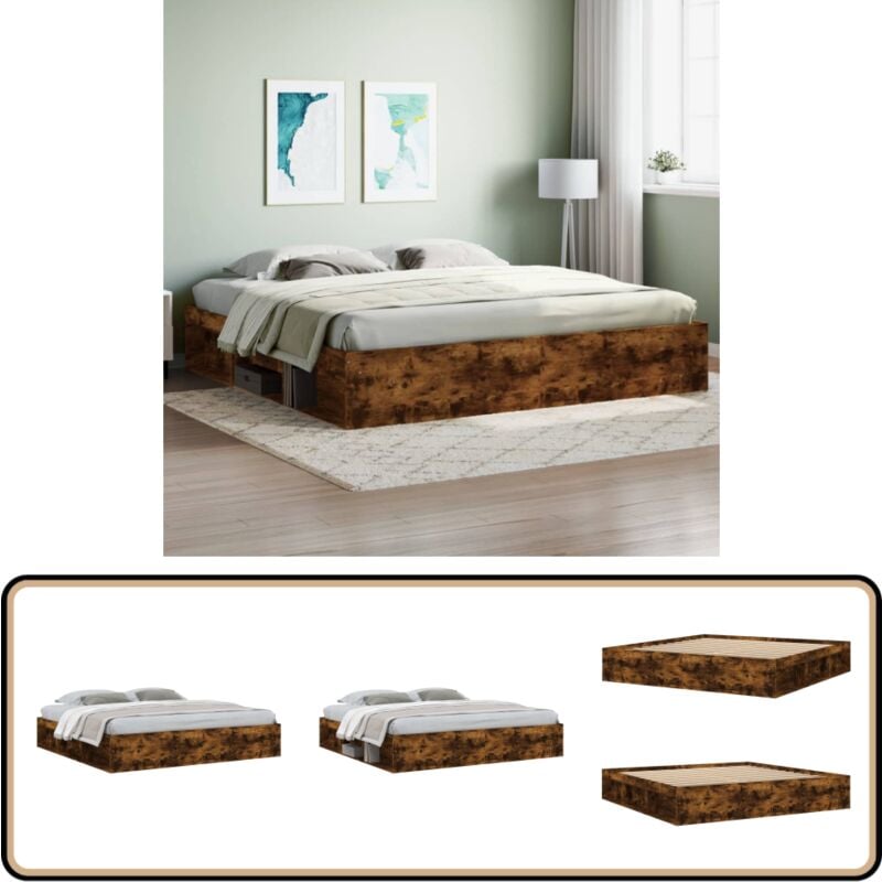 Cadre de lit sans matelas chêne fumé 200x200 cm - Cadre De Lit - Lit Double - Lit Design - Meuble Chambre - Meubles Modernes